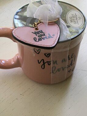 Eccolo Dayna Lee Collection Pink "You Are Loved" Mug & Key Chain Gift Set